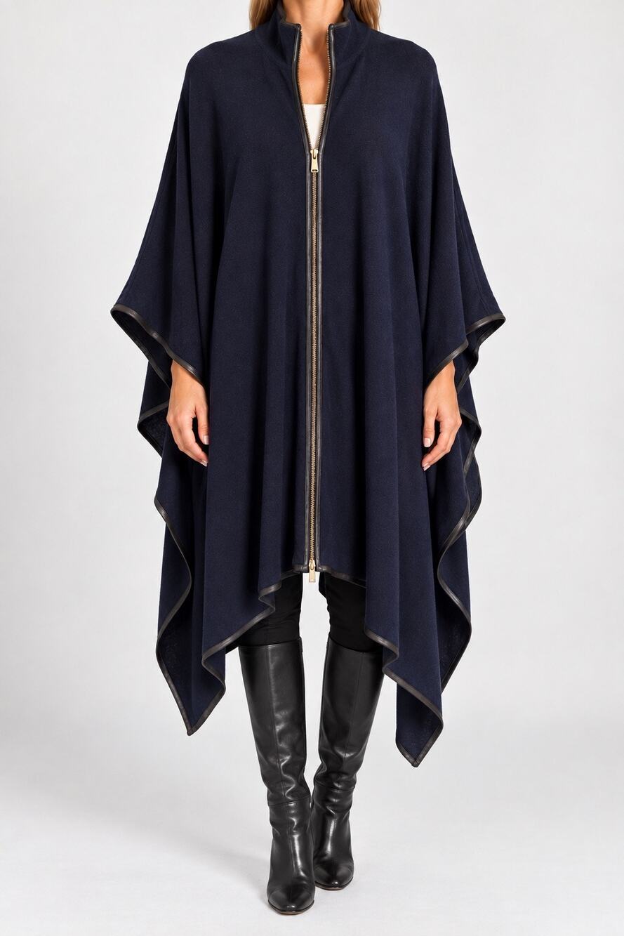 St. John Boutiques Women's Navy Blue Zip Front Knit Cape Poncho Kaftan One Size